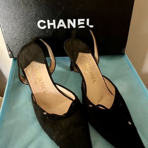 Authentic Vintage Black Suede Vintage Fur & Leather Slide...